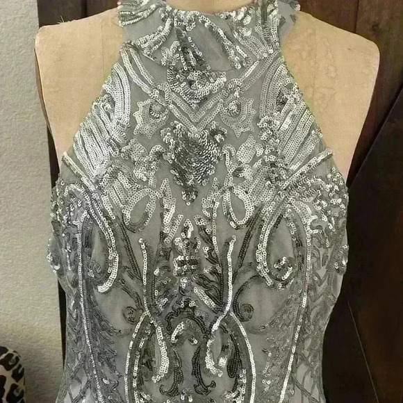 B Darlin Dresses & Skirts - B.Darlin NWT Sequin Silver Sexy Dress Halter cut out Back, Stunning Size 15/16